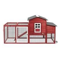 Gowoodhut Chicken Coop Solid Wood with Large Run Cage 2 Stories - Asphalt  Roof, Nest Box, Pu Wheels, Expandable Solid Wood Cage