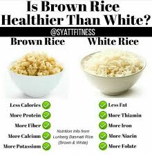 Free online calorie counter and diet plan. Is Brown Rice Healthier Than White Brown Rice White Rice Less Calories Less Fat More Protein More Thiamin More Fiber More Iron Nutrition Info From More Niacin More Calcium Lunberg Basmati Rice