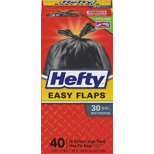Hefty recycling bags, clear, 30 gallon, 36 count. Rfpe27744 Hefty Easy Flaps 30 Gallon Large Trash Bags 30 Gal 30 Width X 33 Length X 0 85 Mil 22 Micron Thickness Black 40 Box Can Office Supply Hut