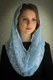 Evintage Veils: Marian Light Blue Soft Lace Infinity Chapel Veil Mantilla  SOFT!!!