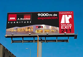 Diseno De Campana Exterior En Monopostes Y Vallas Publicitarias En La Costa Del Sol Para Muebles A Benitez Billboard Broadway Shows Broadway Show Signs
