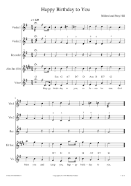 Beginner happy birthday sheet music easy with letters 42 miss jacobson s music october 2013. Happy Birthday To You Sheet Music For Violin Saxophone Alto Vocals Recorder Mixed Quintet Musescore Com