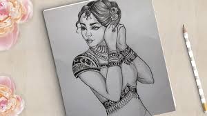 How To Draw A Beautiful Traditional Girl Girl Drawing Girl Drawing Easy Easy Drawings