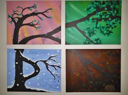 My Seasons Painting 4 Canvases Split With A Tree Painting Art Diy Crafts