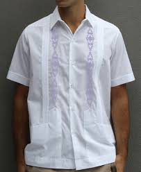 D 39 Accord Short Sleeve Poly Cotton White And Lilac Mexican Guayabera Wedding Shirt Guayabera Wedding Wedding Shirts Guayabera Shirt
