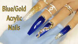 For your cool and creative manicures are here to stay in 2021. Diy Nails At Home Blue Gold Acrylic Nails Youtube