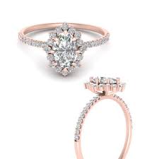 Engagement ring sunflower wedding ring. Sunflower Oval Halo Diamond Engagement Ring In 14k Rose Gold Fascinating Diamonds