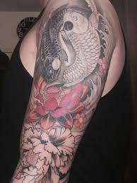 Half Sleeve Tattoo Yin Yang Koi Lotus Cherry Blossoms Peony Half Sleeve Tattoo Half Sleeve Tattoos Designs Half Sleeve Tattoos Lower Arm