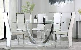 Fab glass and mirror round 0.37 in. Peake Glass And Chrome Dining Table White Gloss Base With 4 Celeste White Leather Chairs Furniture And Choice