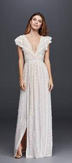 Embroidered Chiffon Dress With Plunging Neckline David S Bridal Informal Wedding Dresses Casual Wedding Dress Chiffon Dress