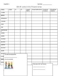 Spanish 1 Regular Er Ir Verb Conjugation Chart