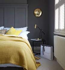 Black border bedding and black monogrammed shams complement a mustard yellow velvet wingback bed placed against a wall clad in fornasetti welcoming yellow and gray bedroom boasts a yellow channel tufted bed dressed in yellow bedding accented with yellow and gray pillows. 25 Cool Grey And Yellow Bedrooms That Invite In Digsdigs