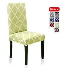 Yisun modern stretch dining chair covers removable washable spandex slipcovers for high chairs 4/6 pcs chair protective covers (brown/flower soulfeel 6 x soft spandex fit stretch short dining room chair covers with printed pattern, banquet chair seat protector slipcover for home. 6 Pack Stretch Spandex Dining Chair Slipcovers Removable Washable Chair Seat Covers With Geometric Pattern Grass Green Buy Online In Bahamas At Bahamas Desertcart Com Productid 138988985
