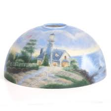 Reverse painted glass lamp shade by moe bridges co. Lot Antique Reverse Painted Scenic Glass Dome Lamp Shade Depicting A New England Lighthouse On The Shore Landscape With Crashing Waves