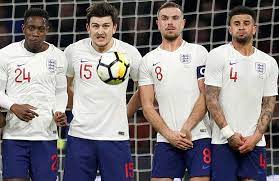 England S Danny Welbeck Harry Maguire Jordan Henderson And Kyle Walker Face Up To A Free Kick From Memphis Depay Photo Action Images Via Reuters John Sibley