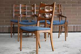 Rhythm collection, solid wood construction with walnut table top that has been restored. Set Of 6 Lane Rhythm Dining Chairs Sold Mid And Mod
