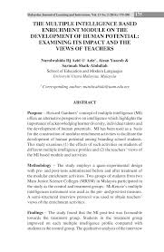 Pdf The Multiple Intelligence Based Enrichment Module On The Development Of Human Potential Examining Its Impact And The Views Of Teachers
