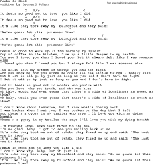 Leonard Cohen Song Feels So Good Lyrics And Chords