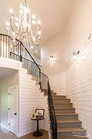 Custom Home Builder Tulsa Ok Rustic Glam Entryway With With Shiplap Benjamin Moore Chantilly Lac Staircase Design Custom Home Builders Farmhouse Staircase
