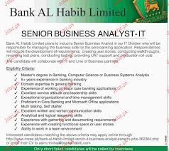 Senior Business Analyst It Job In Bank Al Habib Limited 2020 Job Advertisement Pakistan