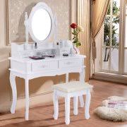 Costway White Vanity Jewelry Makeup Dressing Table Stool 4 Drawer Walmart Com Makeup Dressing Table Dressing Table With Stool Dressing Table Set