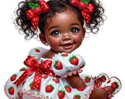 Strawberry Afro Baby Girl Clipart: Shower & Nursery Designs (PNG)