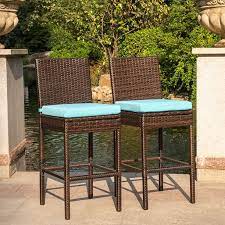 All seasons wicker swivel bar stool. Sundale Outdoor Rattan Wicker Bar Stools With Back Arms Patio Garden Set Of 2 Rattan Chairs With Blue Cushions Walmart Com Walmart Com