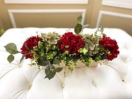 Silk flower dining table centerpieces. Must Have Farmhouse Red And Sage Hydrangea Centerpiece With Greenery Silk Flower Dining Table Center Piece Christmas Silk Flower Arrangement From Mommykimstyle Accuweather Shop