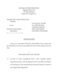 You cannot just make a statement with no supporting evidence for your position and hope that such an essay will in this article, we will walk you step by step through three position paper samples showing you what makes each one of them outstanding. Position Paper Laches Equity Lawsuit