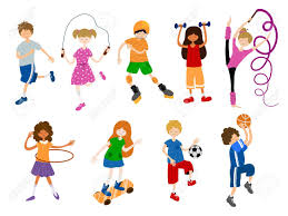 Olympic wrestling kids olympics men's style landing coloring pages activities for kids june exercise signs. Cute Cartoon Children Or Kids Girls And Boys Play Sports Or Train Ball Game Gymnastics Athletic Skateboarding Vector Set Of Characters On White Background Flat And Hand Drawn Texture Noises Royalty Free