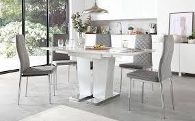 Enjoy free shipping with your order! Vienna White High Gloss Extending Dining Table With 4 Renzo Grey Velvet Chairs Furniture Choice Extendable Dining Table White Leather Chair Dining Table
