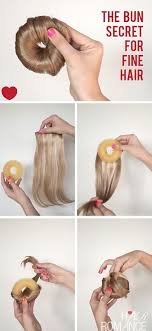 Just like with a hair donut, begin to fan your ponytail hair evenly over the sock, tucking it around in a sleek itsy bitsy stylish buns for short hair. How To Make The Perfect Hair Donut For Fine Hair Hair Romance Hair Donut Fine Hair Hair Styles