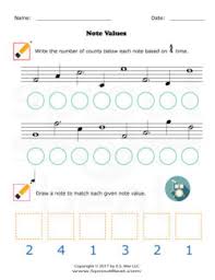 Music Worksheet Categories Note Rest Values