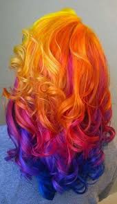 Flame Red Orange Mixed With Purple Violet And Blue Hair Color Hair Styles Long Hair Styles Sunset Hair