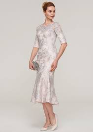 Sheath Column Bateau Half Sleeve Tea Length Lace Mother Of The Bride Dress With Appliqued M18088m Feeltimes Half Sleeve Dresses Mother Of The Bride Dresses Mother Of Bride Outfits