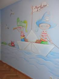 Personaje de dibujos animados pirata con la espada, sombrero, cráneo y mono. Mural Pirata Pared Dibujo De Piratas En Paredes Mural Infantil Decoracion Infantil Paredes Murales