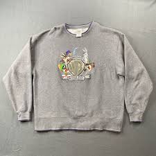 VTG Looney Tunes LARGE Sweatshirt Embroidered Warner Bros Logo Studio Store  2000
