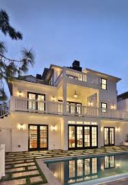 White House With Dark Black Roof Windows And Front Door Covered Back Porch Balcony House Luxury Homes Exterior French Style Homes Luxury Homes Dream Houses