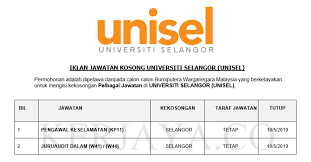 Senarai institusi pengajian tinggi awam (ipta) di selangor. Jawatan Kosong Terkini Universiti Selangor Unisel Pengawal Keselamatan Juruaudit Dalam Kerja Kosong Kerajaan Swasta