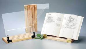 Amazon Com Original Hinged Cookbook Holder Acrylic Shield With Wood Base And Brass Plated Hinges Made In The Cookbook Holder Cook Book Stand Book Holders