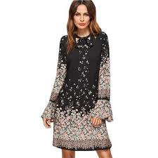 Floral Tie Neck Dress Style Bohemian Sleeve Length Cm Full Dresses Length Above Knee Mini Silhou Floral Print Dress Tie Neck Dress Midi Dress With Sleeves