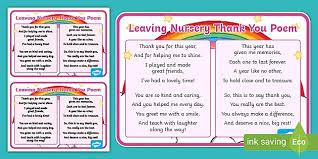 As a parent, i know perfect teachers are hard to find, but for me, you are the best teacher for my child. Leaving Nursery Thank You Poem Early Years Resources