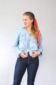 Heartfelt Hunt Scarf Hairstyles Scarf For Different Hairstyles Denim Shirt Jeans And Blonde Half Up Half Down Sca Scarf Hairstyles Fashion Spring Fashion