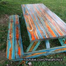 Unicorn Spit Color Wood Stain On A Picnic Table In 2020 Staining Wood Painted Picnic Tables Wood
