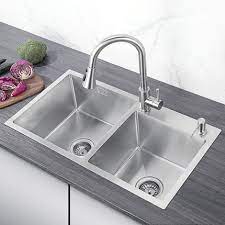 cecipa evier cuisine 2 bacs cuve double inox evier de cuisine en acier brosse evier a poser 2 bacs 78 43 21cm distributeur de savon fourni gratuit evier cuisine evier distributeur savon