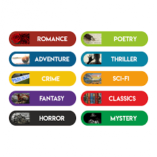 Demco also has colored label protectors that go over your current spine labels. Book Genre Oblong Labels