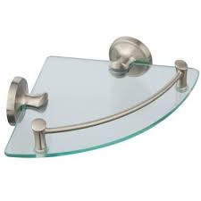 The glass shelf will be mounted on your wall with polished chrome finished brass brackets and screws. Decorative Bath Storage Brushed Nickel Clear Countertop Clutter Bath The Home Depot Glass Corner Shelves Corner Shelves Glass Shelves