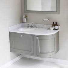 Burlington Wall Hung 100 Curved Corner Vanity Unit Minerva Worktop With Basin Sand Left Hand Bathroom Sink Units Corner Sink Bathroom Corner Bathroom Vanity