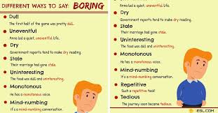 Boring Synonym 95 Useful Synonyms For Boring 7 E S L English Vocabulary Vocabulary Vocabulary Words