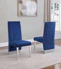 Find the perfect modern, blue dining chairs today! Taylor Navy Blue Velvet Silver Dining Chairs Las Vegas Furniture Store Modern Home Furniture Cornerstone Furniture